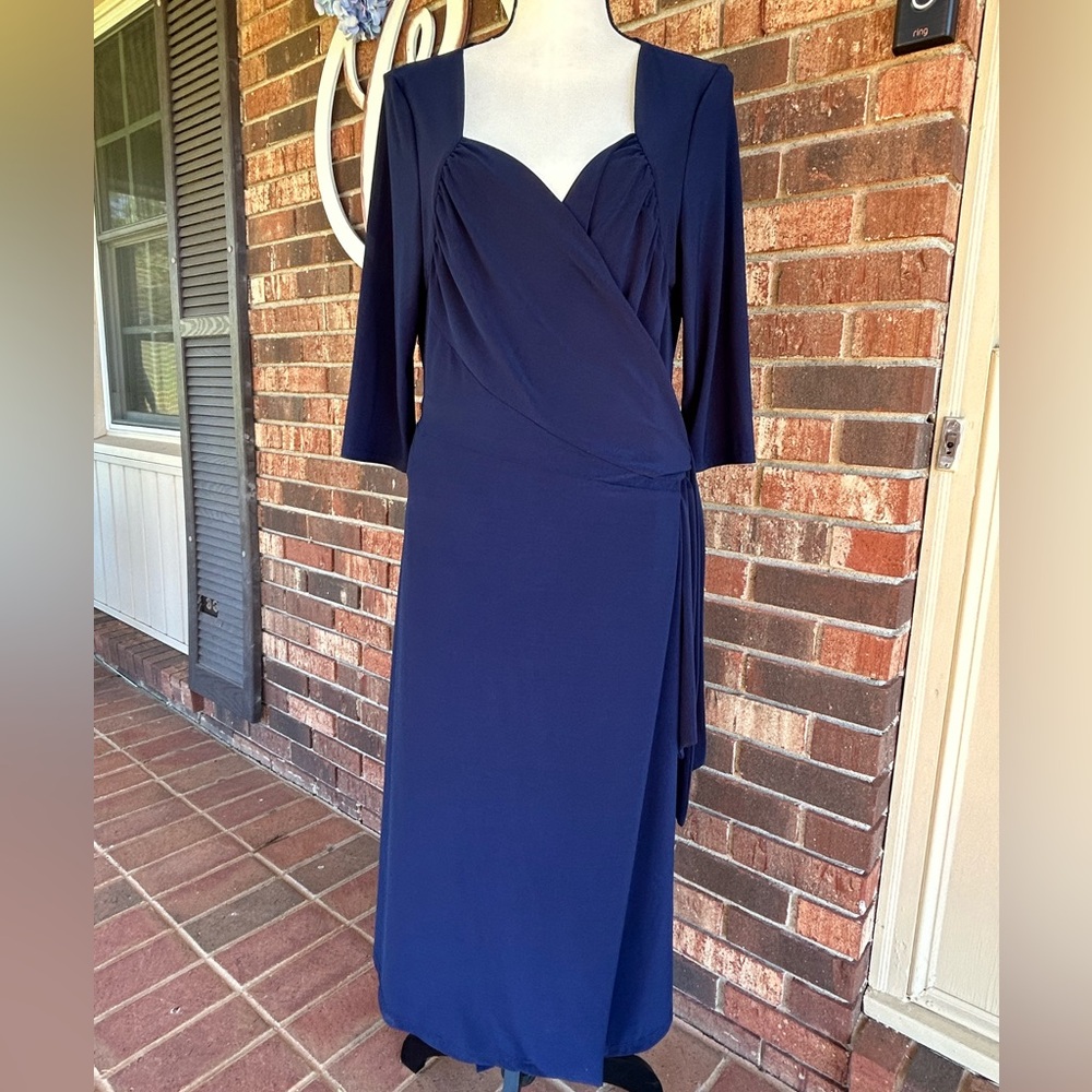 Kiyonna Brand Elegant Navy Blue Wrap Dress